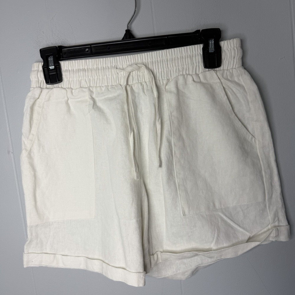Nicole Miller Linen Shorts Women Size M White Beach Pull On
